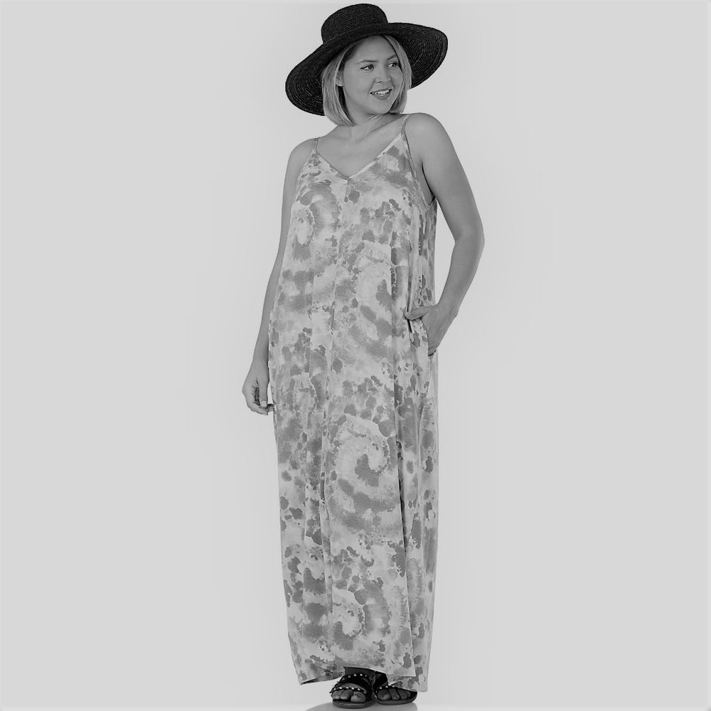 Blue Tie Dye Soft French Terry Cami Maxi Dress Plus Sized 2X - Picture 10 of 15